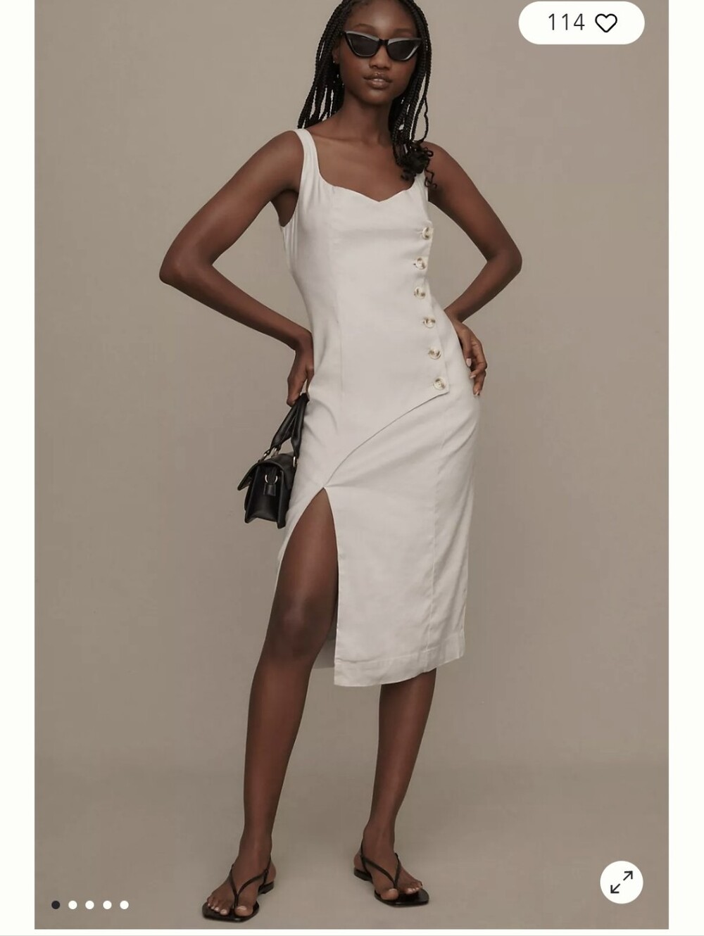White Side-Slit Midi Skirt with Button Detail